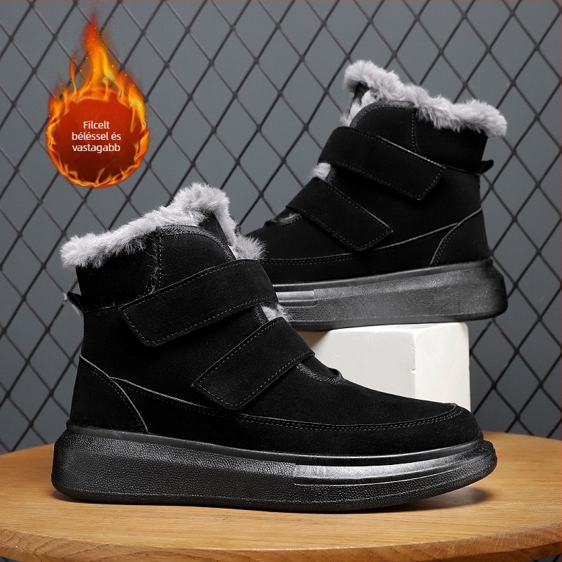 Férfiaknak magas szárú téli hócsizma Velcro záródással, fleece bélés, vastag csúszásmentes gumitalp, téli használatra