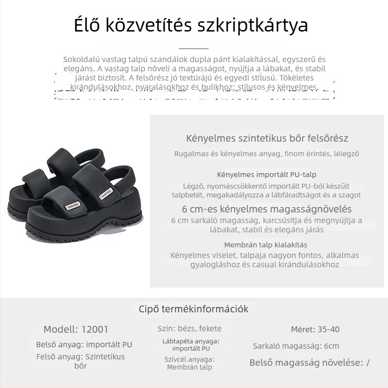 Mingliu női vastag talpú szandál, szívókorongos talppal, Velcro-zárás, felső rész szintetikus bőr, talp 5–8 cm