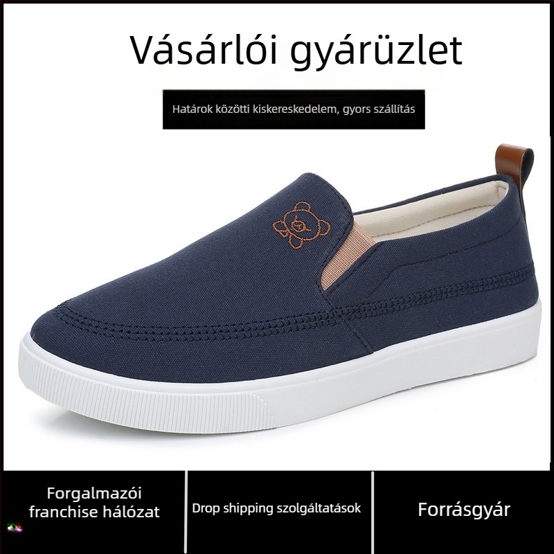 Női vászon slip-on cipő — alacsony bokatáj, lélegző vászon felsőrész, injektált talp, állatmintás, tavasz 2025