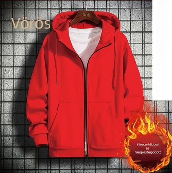 Férfi kapucnis pamut kardigán dzseki, 91–95% pamut, belső mink velúr bélés, cipzár, hosszú ujjak, 3D applikációs zsebek