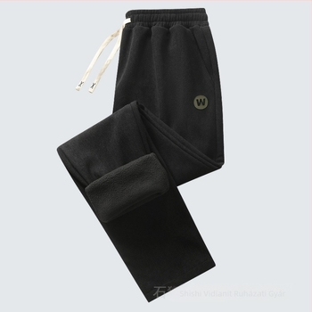 Férfi corduroy nadrág fleece béléssel, mindennapi stílusú, vastag, meleg, elasztikus derék