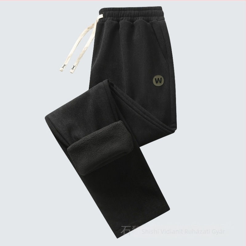Férfi corduroy nadrág fleece béléssel, mindennapi stílusú, vastag, meleg, elasztikus derék