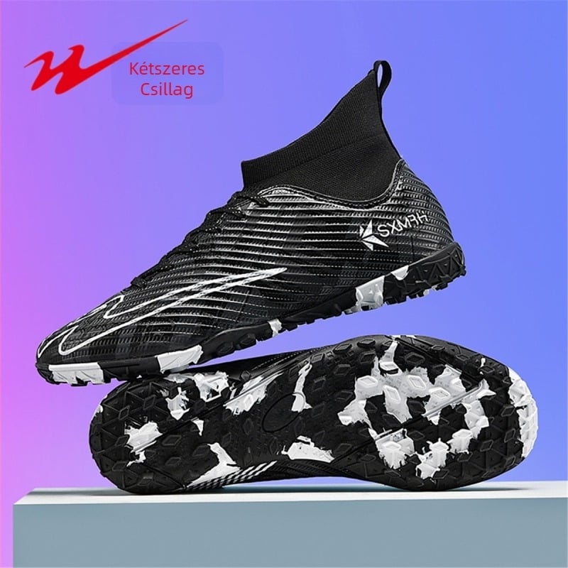 Magas szárú futballcipők hálós felsőrésszel és gumírozott talppal, elöl fűzőzve, felnőtteknek, uniszex