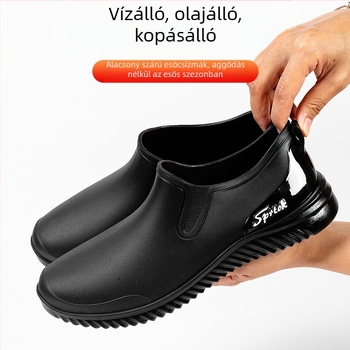 Férfiaknak készült alacsony szárú esőcsizmák PVC felsőrésszel, műanyag talppal, csúszásmentes és kopásálló, négy szezonos használatra