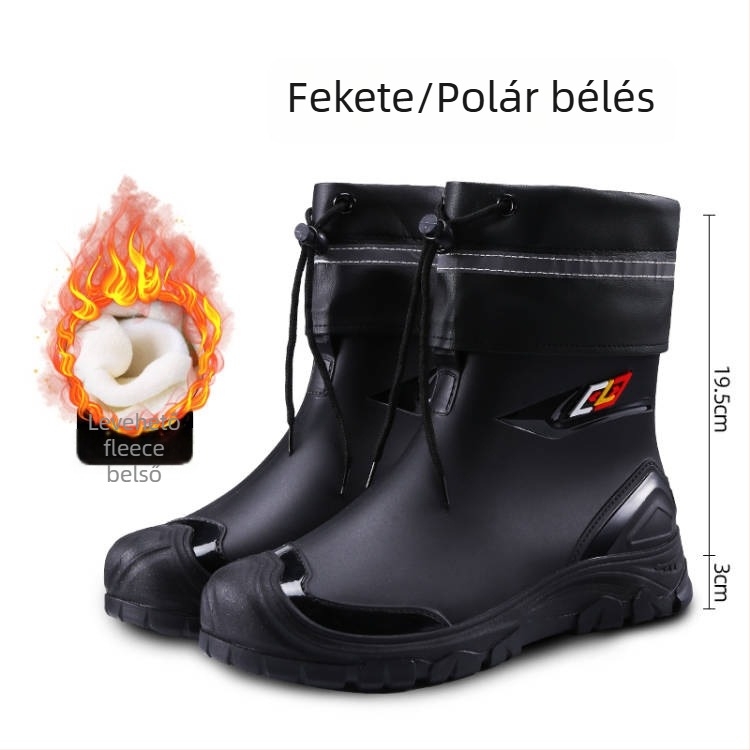 Férfi PVC esőcsizma műszőrme béléssel, gumírozott talppal, EVA talpbetéttel, belső hálóval, anti-slip, meleg és kopásálló, négy évszakos viselet