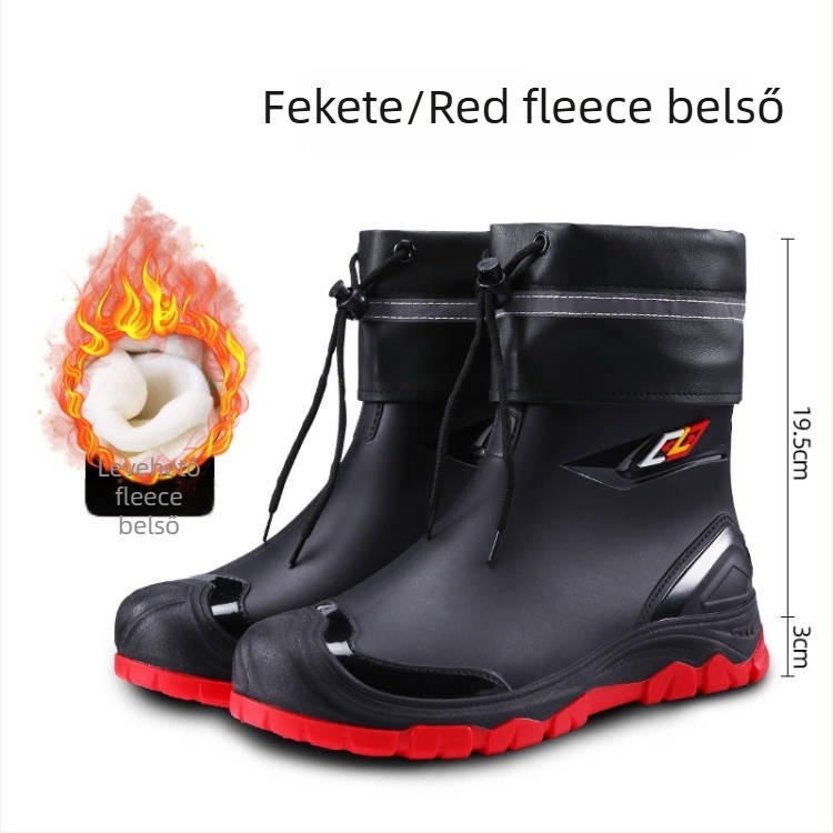 Férfi PVC esőcsizma műszőrme béléssel, gumírozott talppal, EVA talpbetéttel, belső hálóval, anti-slip, meleg és kopásálló, négy évszakos viselet