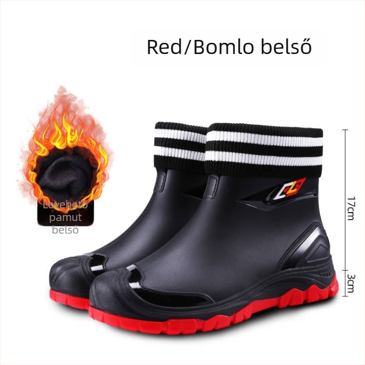 Férfi PVC esőcsizma műszőrme béléssel, gumírozott talppal, EVA talpbetéttel, belső hálóval, anti-slip, meleg és kopásálló, négy évszakos viselet