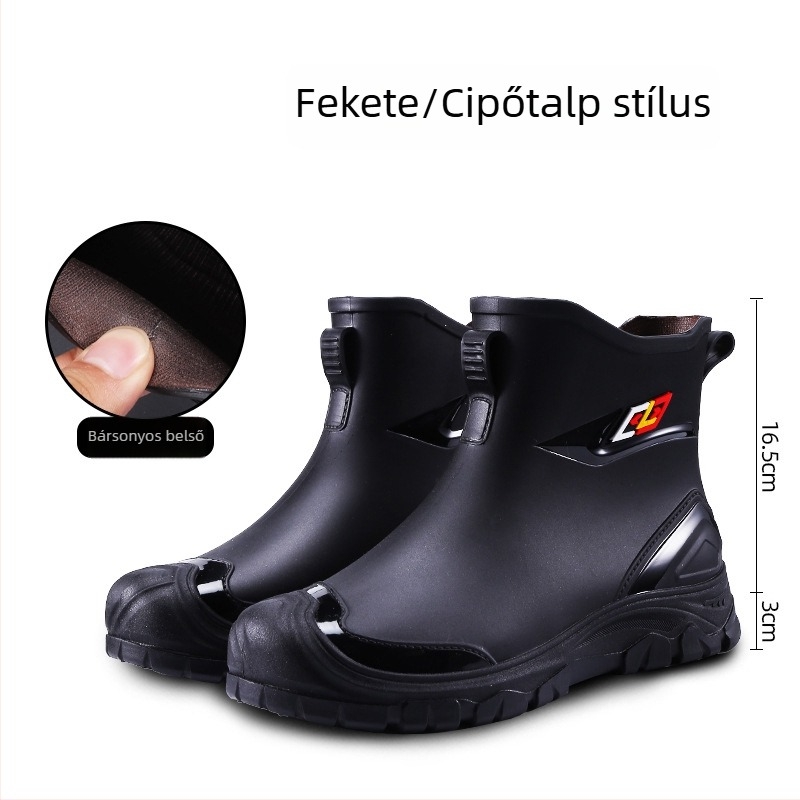 Férfi PVC esőcsizma műszőrme béléssel, gumírozott talppal, EVA talpbetéttel, belső hálóval, anti-slip, meleg és kopásálló, négy évszakos viselet