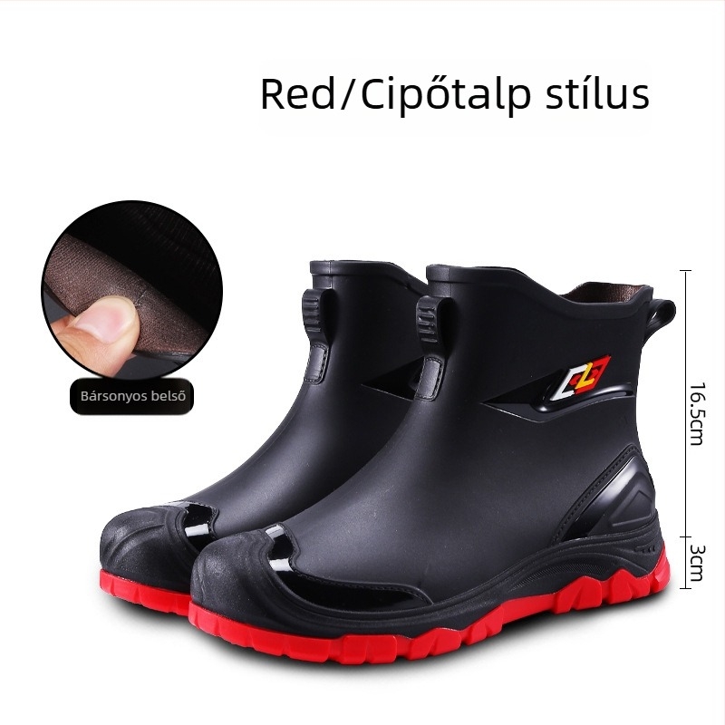 Férfi PVC esőcsizma műszőrme béléssel, gumírozott talppal, EVA talpbetéttel, belső hálóval, anti-slip, meleg és kopásálló, négy évszakos viselet