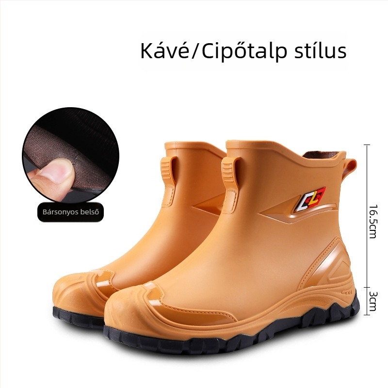 Férfi PVC esőcsizma műszőrme béléssel, gumírozott talppal, EVA talpbetéttel, belső hálóval, anti-slip, meleg és kopásálló, négy évszakos viselet