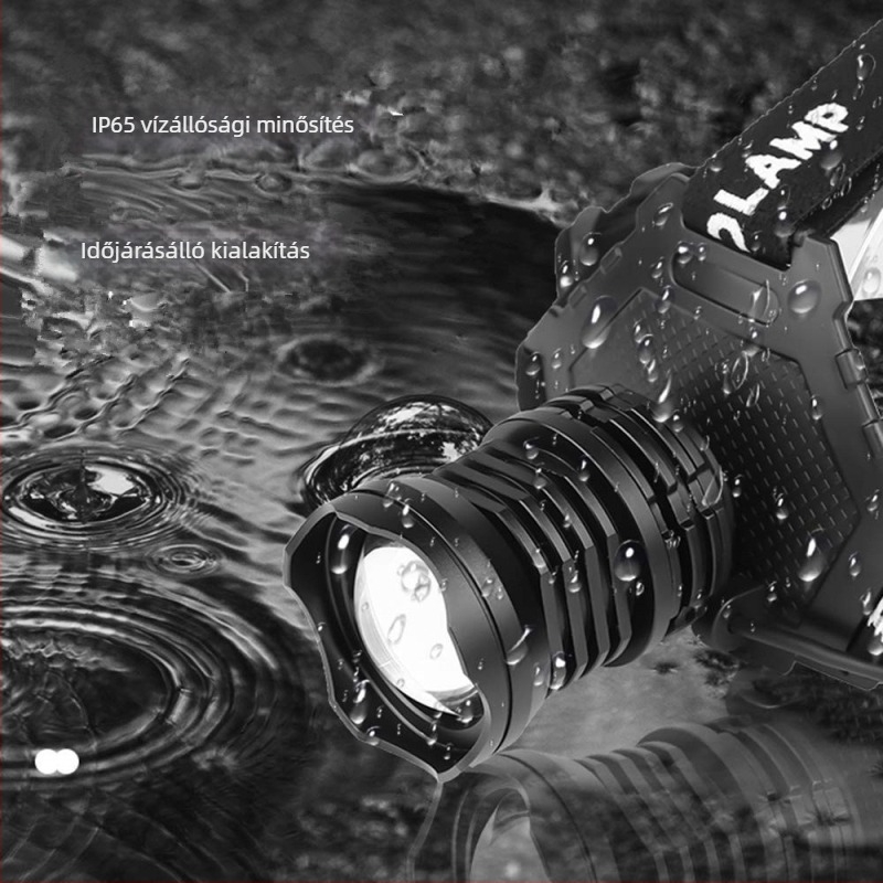 Külső használatra USB-töltéses LED fejfény, 30W, 3×18650, alumíniumötvözet, vízálló, 200–500 m hatótáv