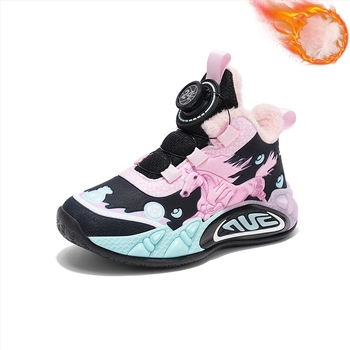 Gyerekek téli sportcipője szintetikus bőrből, rajzfilm mintázat, vízálló, kopásálló, forgó gombbal zárható