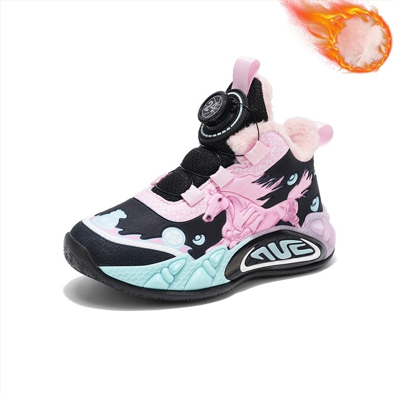 Gyerekek téli sportcipője szintetikus bőrből, rajzfilm mintázat, vízálló, kopásálló, forgó gombbal zárható