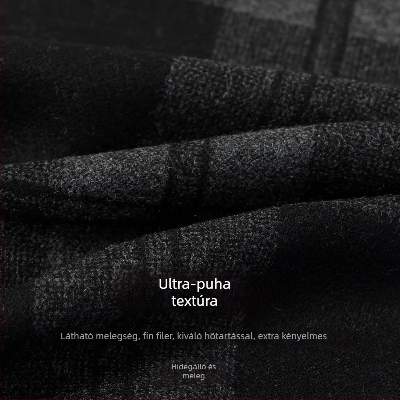 Férfi téli sál viszkóz szálból, kockás mintázat, közepes hosszúságú, vastag a melegen tartáshoz, 2025 téli