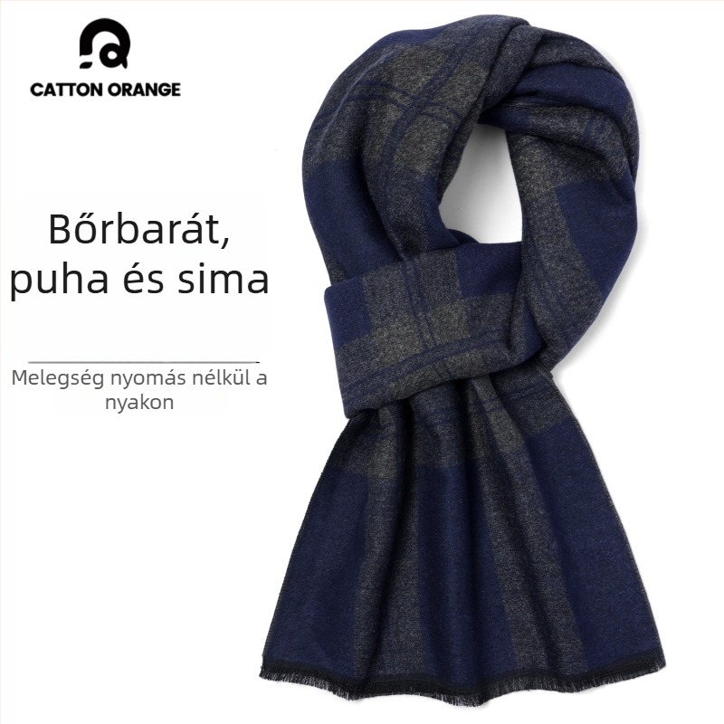 Férfi téli sál viszkóz szálból, kockás mintázat, közepes hosszúságú, vastag a melegen tartáshoz, 2025 téli