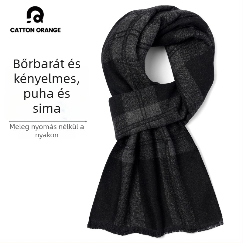 Férfi téli sál viszkóz szálból, kockás mintázat, közepes hosszúságú, vastag a melegen tartáshoz, 2025 téli