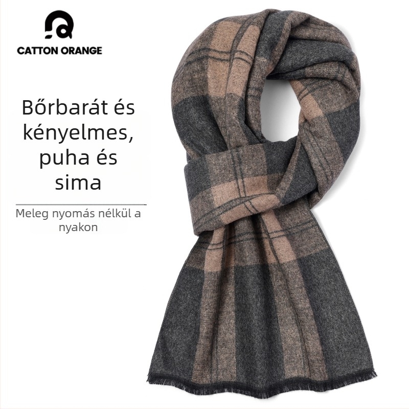 Férfi téli sál viszkóz szálból, kockás mintázat, közepes hosszúságú, vastag a melegen tartáshoz, 2025 téli
