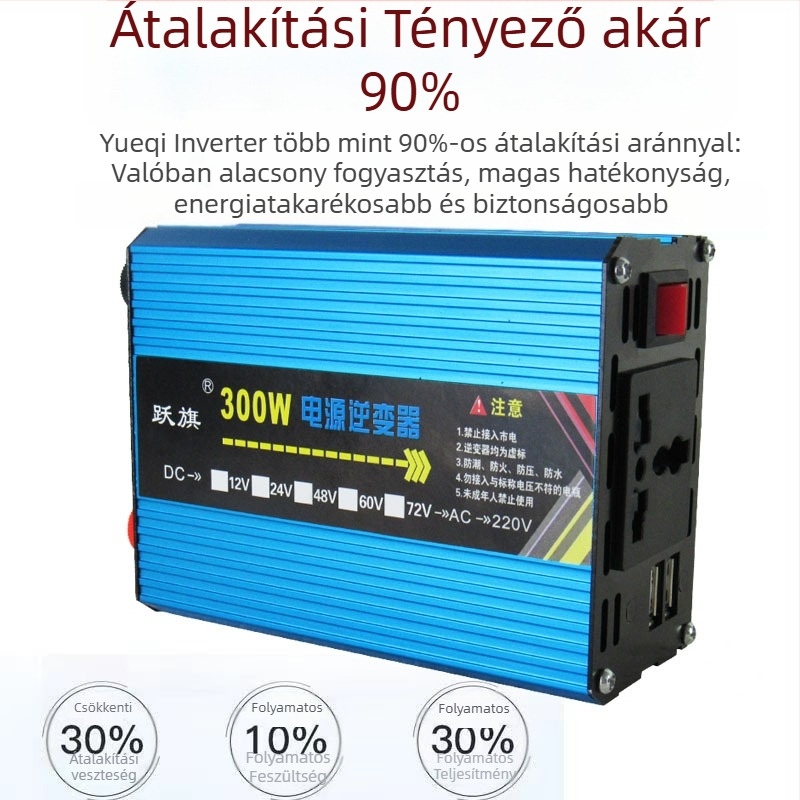 Inverter 12/24V bemenetről 220V-ra, 300W, tiszta szinuszos, autó/teherautó/otthoni használatra