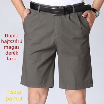 Férfi nyári pamutnadrág-shorts, laza szabás, dupla plisírozás, félhosszú, egyenes szabás, minimalist stílus