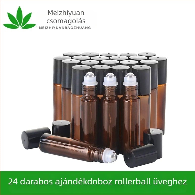 Golyós roll-on üveg illóolajhoz, boroszilikát üveg, 24 darabos ajándékdobozos készlet