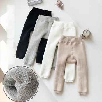 Gyerekeknek készült fleece-béléssel ellátott leggings, magas derekú, koreai stílusú, bokáig érő, téli pamut 75%