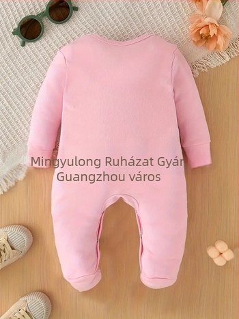 Újszülött overál szív mintás koronával, kötött poliészter 95%, hosszú ujjú, elöl gombos záródás, tavasz–ősz, 0–1 éves korosztály