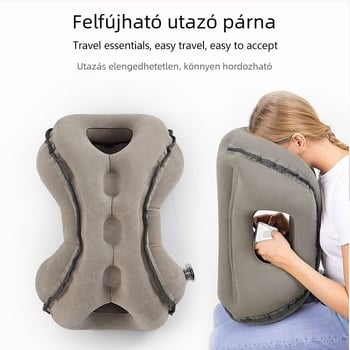 KX márkájú, modell 2310031, flockolt felületű felfújható utazó párna, környezetbarát PVC anyagból, 0,4 mm vastagság, 0,5 kg súly