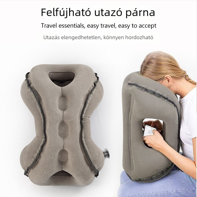 KX márkájú, modell 2310031, flockolt felületű felfújható utazó párna, környezetbarát PVC anyagból, 0,4 mm vastagság, 0,5 kg súly