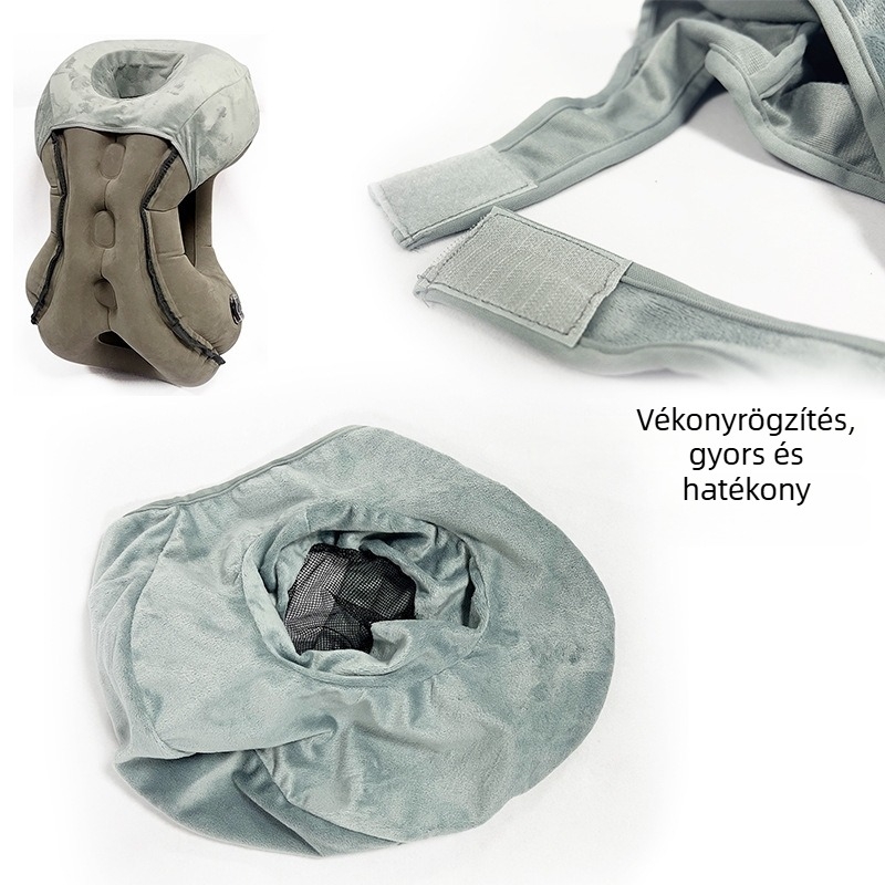 KX márkájú, modell 2310031, flockolt felületű felfújható utazó párna, környezetbarát PVC anyagból, 0,4 mm vastagság, 0,5 kg súly