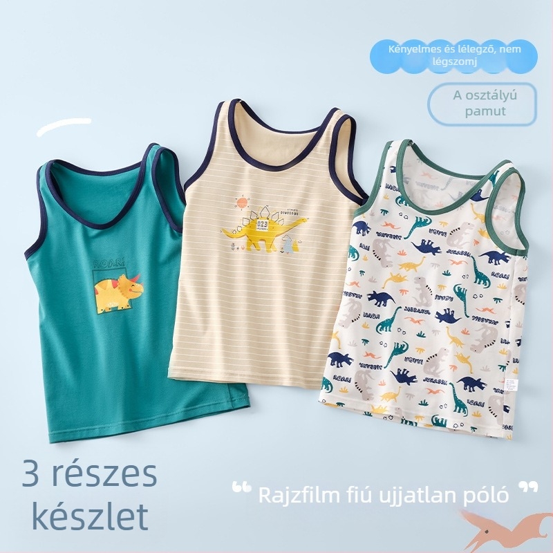 Fiüknak készült ujj nélküli pamut felső, mindennapi stílus, kerek nyakú, 95% pamut, 3–8 év (100–140 cm)