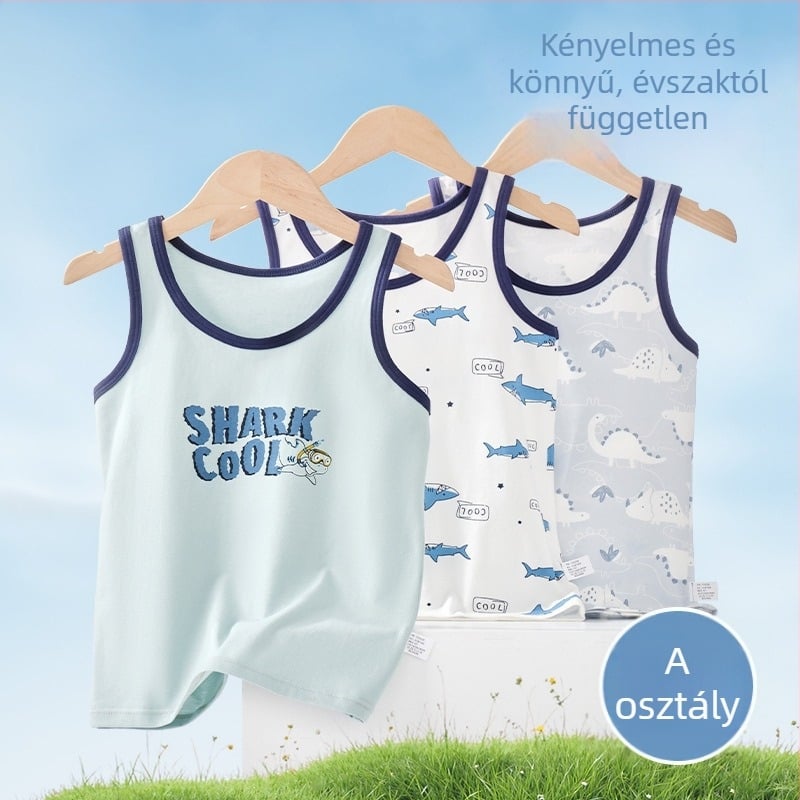 Fiüknak készült ujj nélküli pamut felső, mindennapi stílus, kerek nyakú, 95% pamut, 3–8 év (100–140 cm)