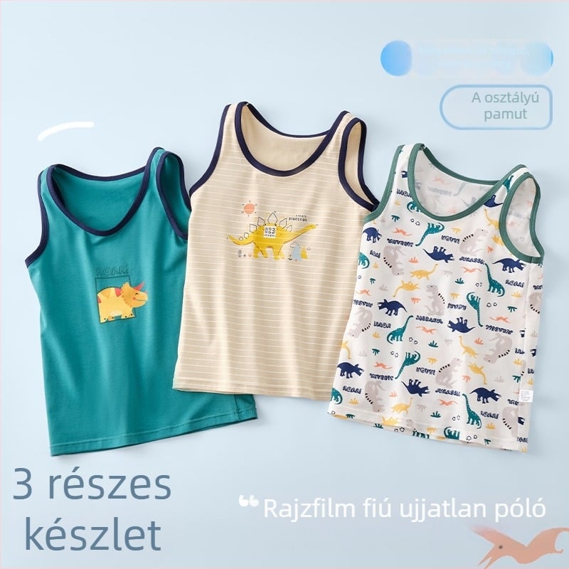 Fiüknak készült ujj nélküli pamut felső, mindennapi stílus, kerek nyakú, 95% pamut, 3–8 év (100–140 cm)