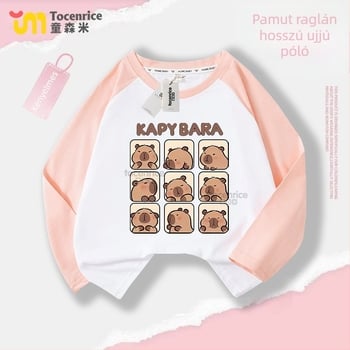 Gyerekeknek szóló pamut hosszú ujjú póló, Casual, Rajzfilm mintával, Ősz 2024, Uniszex, 8 év felett