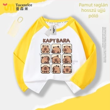 Gyerekeknek szóló pamut hosszú ujjú póló, Casual, Rajzfilm mintával, Ősz 2024, Uniszex, 8 év felett