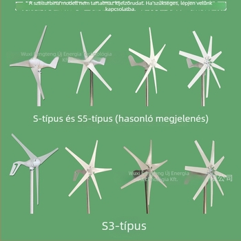 S5 típusú vízszintes tengelyű szélturbina, 300W, 6 lapát, 12/24/48V, CE tanúsított