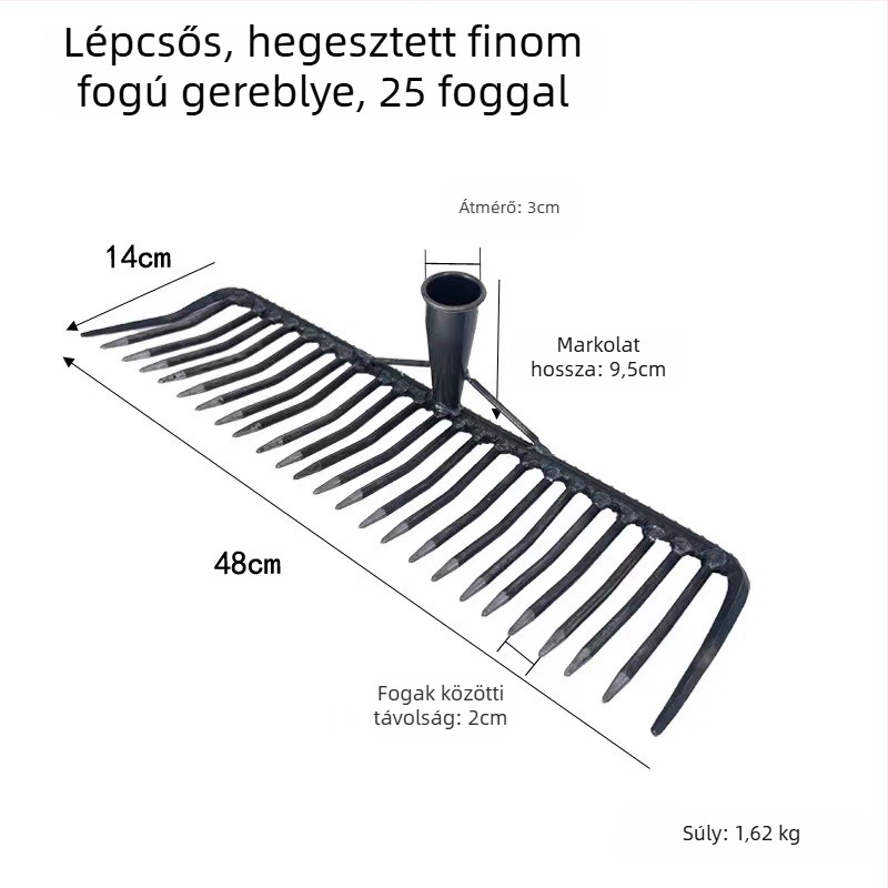 Acél kertigereblye sűrű fogakkal – talaj lazítása, kódszám 99