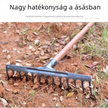 Teljesen acélból készült, hőkezelt, integrált lapos gereblye talaj lazításához