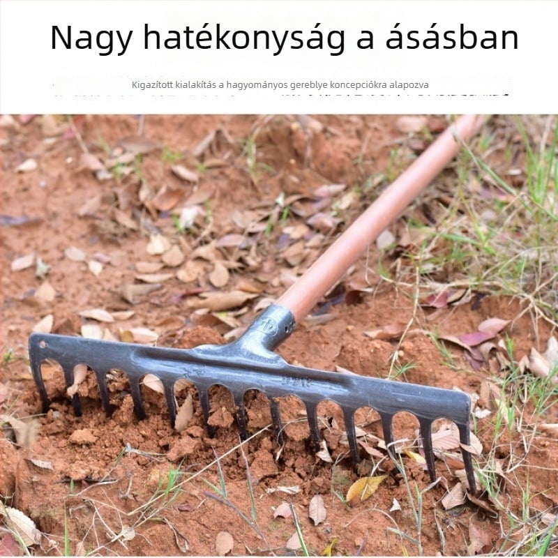 Teljesen acélból készült, hőkezelt, integrált lapos gereblye talaj lazításához
