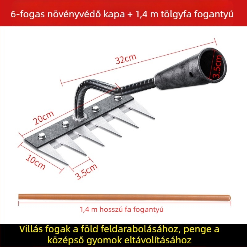 Mangán-vasból készült gyomírtó gereblye – többfunkciós kerti kapa gyomláláshoz és zöldségek ültetéséhez, öt fogú kialakítás, talajlazítás