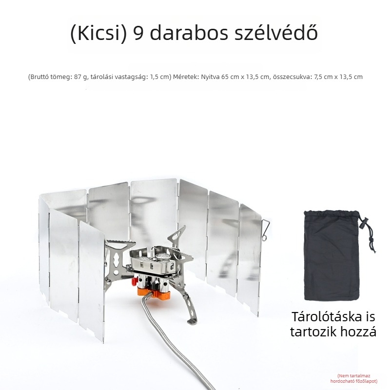Kültéri összecsukható alumínium szélvédő tűzhelyhez, 9-darabos mini készlet