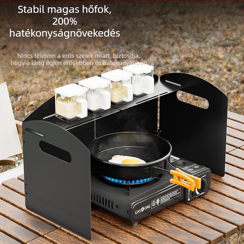 Kültéri főzőszélvédő - összecsukható kártya típusú szélvédő, cink-vas ötvözet, hordozható és szélálló