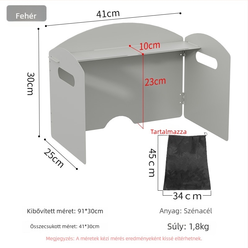 Kültéri főzőszélvédő - összecsukható kártya típusú szélvédő, cink-vas ötvözet, hordozható és szélálló