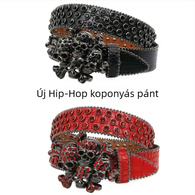 PU öv alumínium lemezcsattal, punk/Street/hip-hop stílusban; megmunkálás: fúrás, elektroplatinálás és gyémánt részletek