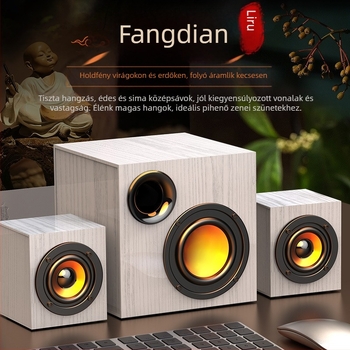 Fa burkolatú USB-s számítógépes hangrendszer 2.1-es subwooferrel – MP3 lejátszás, 3 hangszóró, 110V tápegység