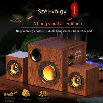 Fa burkolatú USB-s számítógépes hangrendszer 2.1-es subwooferrel – MP3 lejátszás, 3 hangszóró, 110V tápegység