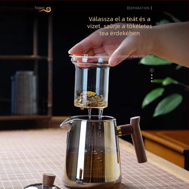 Borosilicate üvegből készült teáskészlet, hőálló, 3–5 fő részére, tartalmazza a tea ceremónia kellékeit és a teás tálcát