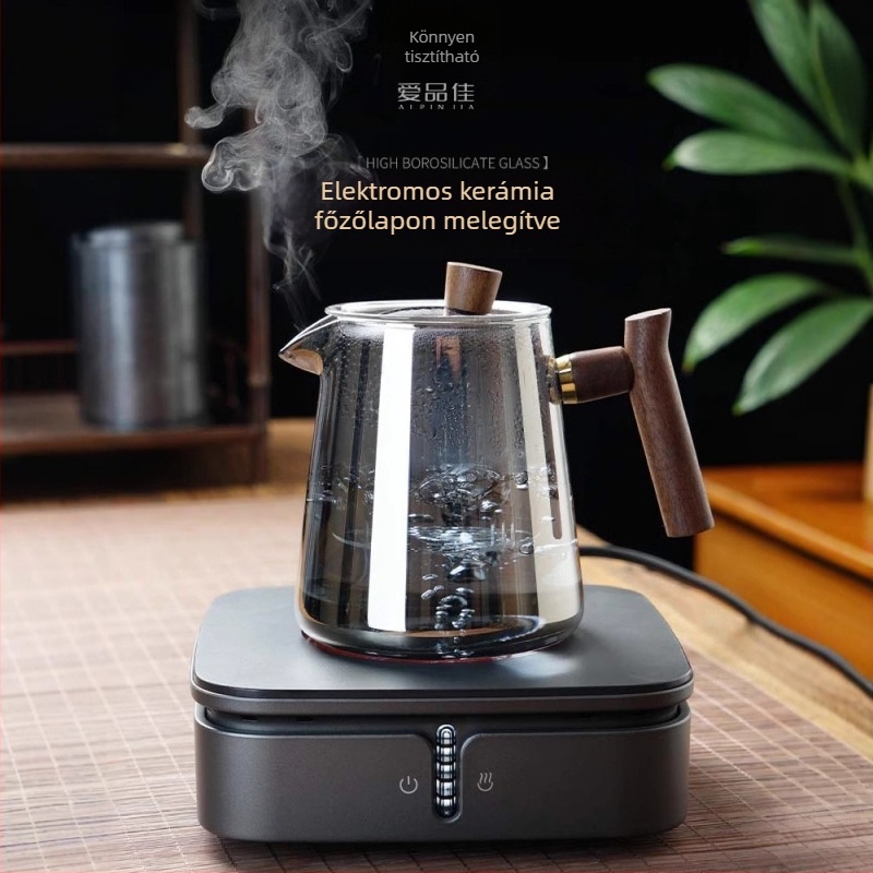 Borosilicate üvegből készült teáskészlet, hőálló, 3–5 fő részére, tartalmazza a tea ceremónia kellékeit és a teás tálcát