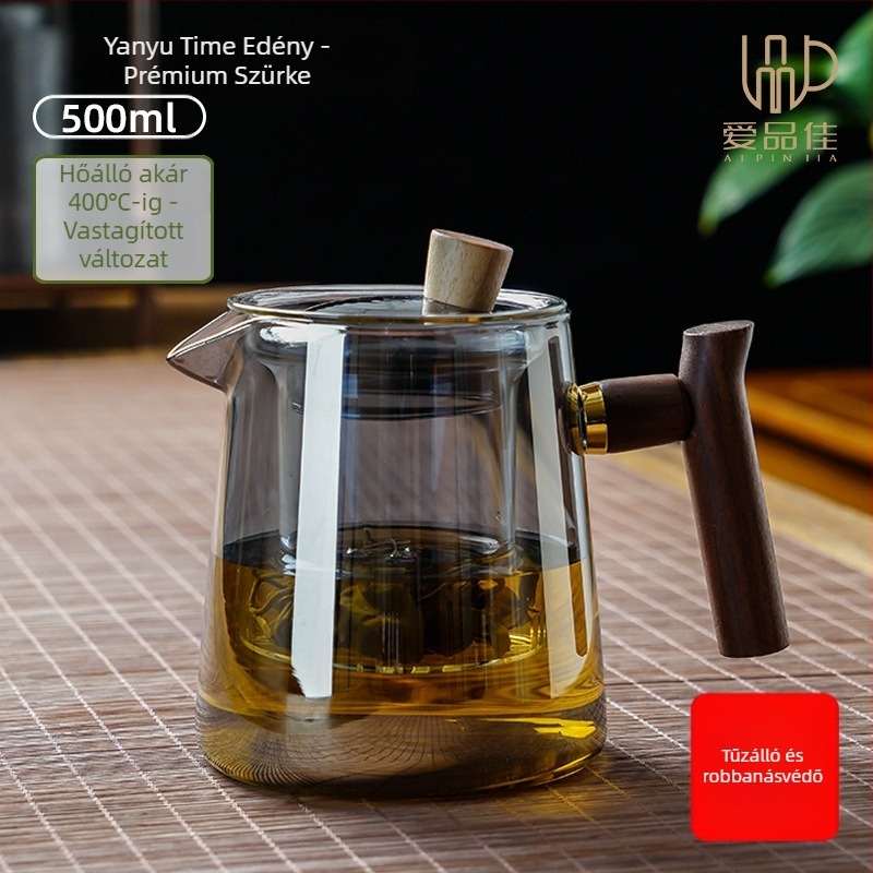 Borosilicate üvegből készült teáskészlet, hőálló, 3–5 fő részére, tartalmazza a tea ceremónia kellékeit és a teás tálcát