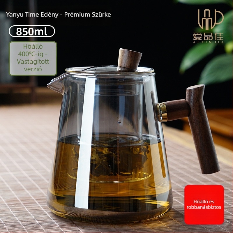 Borosilicate üvegből készült teáskészlet, hőálló, 3–5 fő részére, tartalmazza a tea ceremónia kellékeit és a teás tálcát