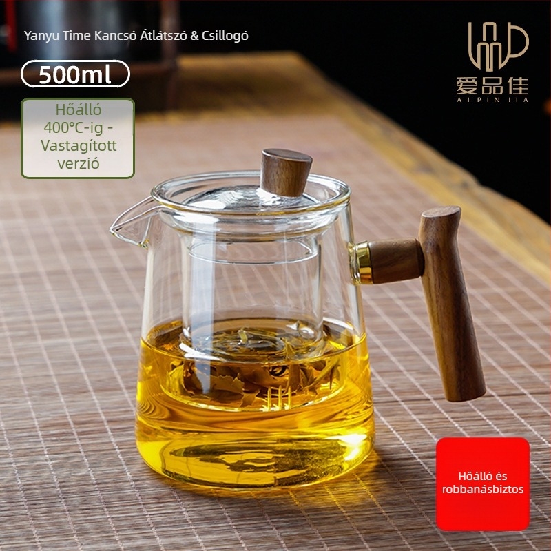 Borosilicate üvegből készült teáskészlet, hőálló, 3–5 fő részére, tartalmazza a tea ceremónia kellékeit és a teás tálcát